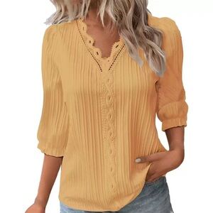 Women's Yellow Lace Trim Blouse
